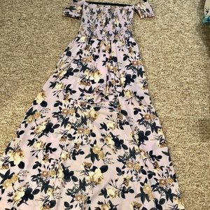 Floral off the shoulder romper dress